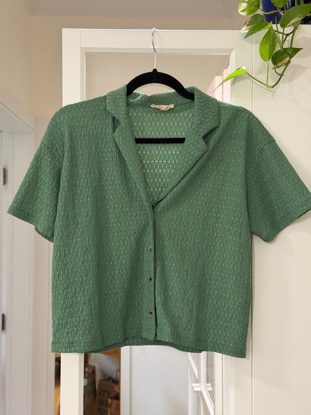 Madewell Crinkle-Knit Button-Front Top XXS